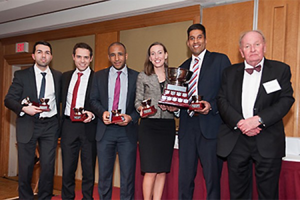 Chuck Andary, Zev Smith, Khaled Gheddai, Jillian Mulroy, Khalid Karim accept congratulations from Donald G.H. Bowman.