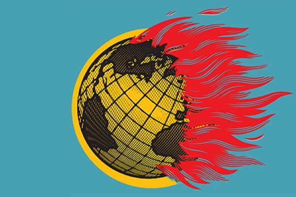 “This Changes Everything” poster image -- earth in flames