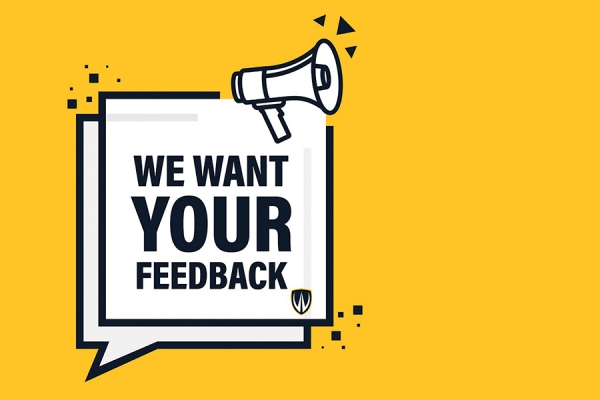 bullhorn labelled &quot;we want your feedback&quot;