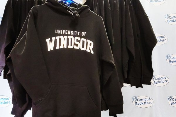 black hoodie with University of Windsor on it
