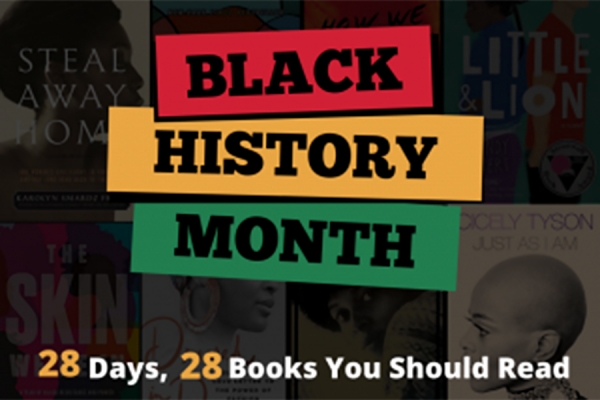 Black History Month superimposed on books