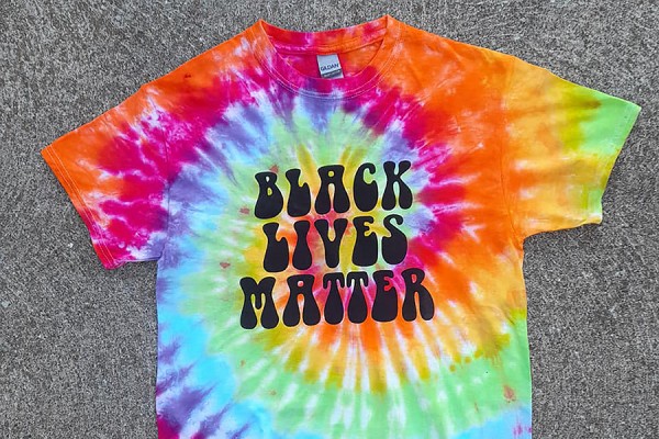 Tie-dyed T-shirt reading Black Lives Matter