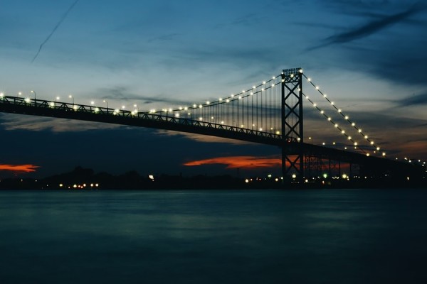 the Ambassador Bridge between Windsor and Detroit