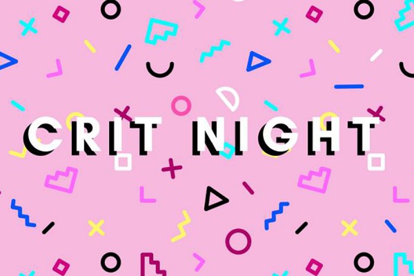 text "Crit Night" on pink background with sprinkles