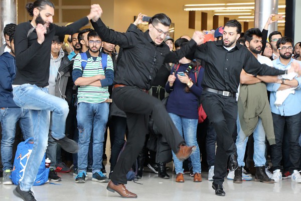 Students join in the dabke folk dance during the 2017 Celebration of Nations.