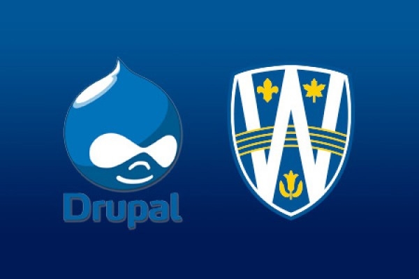 Illustration of Drupal logo and UWindsor shield.