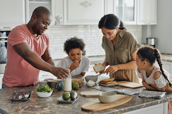 Family making breakfast