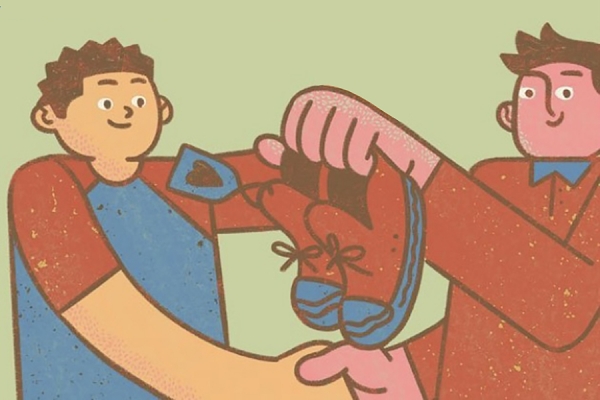 cartoon of man donating shoes