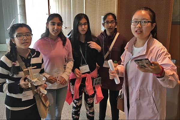 Go Eng Girl participants prepare to launch their entry in a design competition.