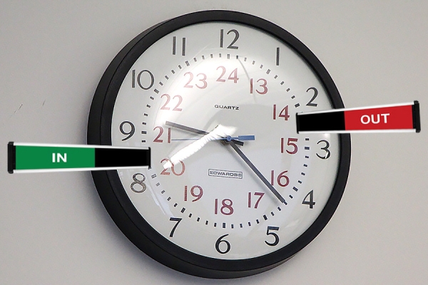Clock indicating In and Out
