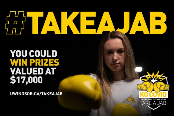 woman wearing boxing gloves titled &quot;Take a Jab&quot;
