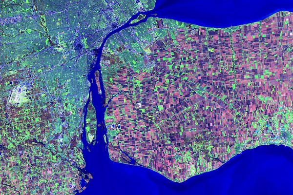 satellite image of Windsor-Essex and greater Detroit