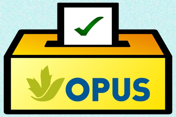 Ballot box bearing OPUS logo