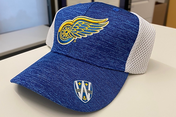 ballcap with Red Wings logo in blue and gold