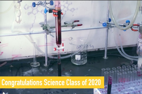 Congratulations Class of 2020 over test tubes