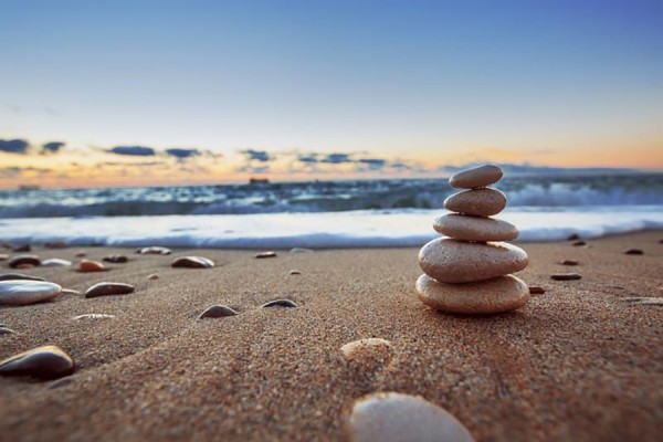 stones piled on beach