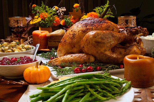 Thanksgiving dinner: roast turkey with fixings