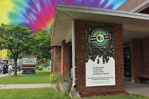 Green Bean cafe with tie-dye sky