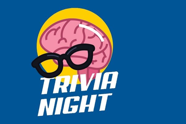 Brain with lettering superimposed "Trivia Night"