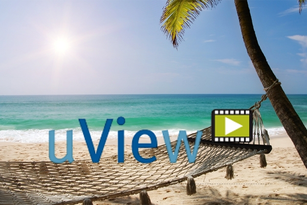 uView logo in a hammock on a tropical beach