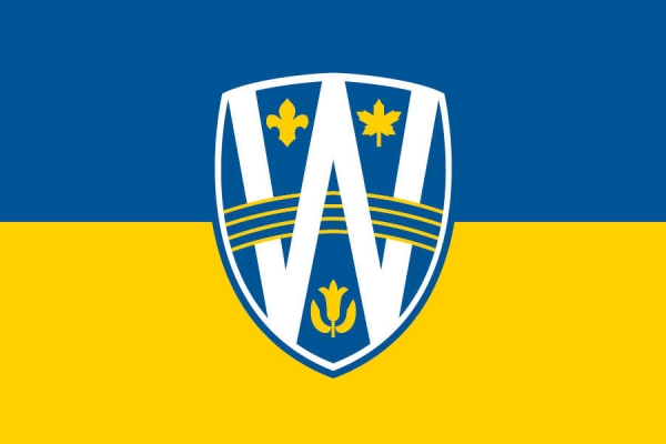 UWindsor logo superimposed on Ukrainian flag