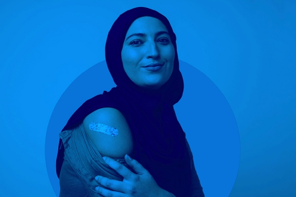 woman displaying vaccine site