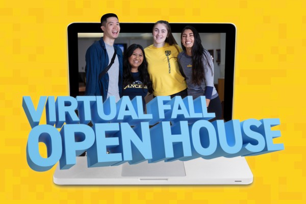 the words Virtual Fall Open House superimposed on computer