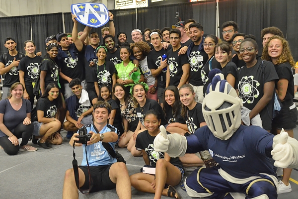 Photo of UWindsor students celebrating at Welcome Week event.