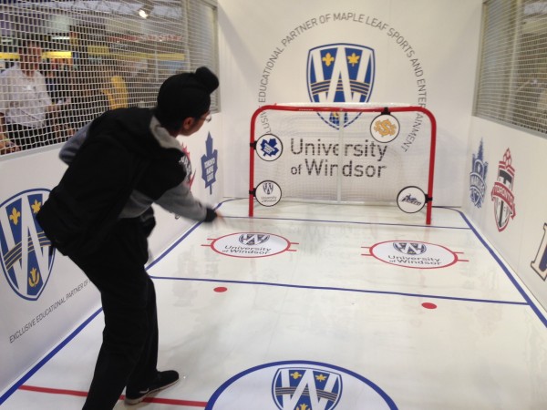 A potential future Lancer tries the net at UWindsor's Ontario Universities' Fair booth