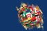 globe wrapped with world flags