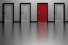 series of doors, one painted red