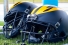 Football helmets on ground