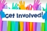 multi-hued hands holding banner "Get Involved"