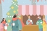 Market scene, shoppers in snow