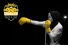 young woman punching logo reading "K.O. COVID"