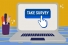 Cartoon computer screen reading "Take Survey"