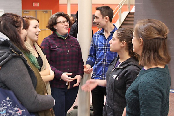 students speak with theatre professionals