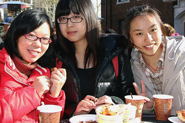 Students enjoy hot chili and beverages