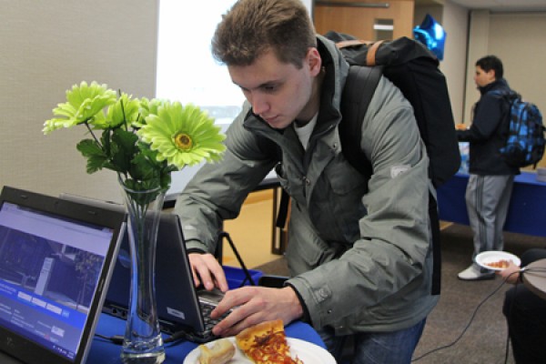 Business student Jamie Elwood registers on the EPICentre website during a launch of the platform Wednesday.