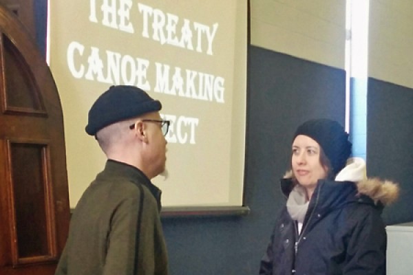 Artist Alex McKay discusses his work with student Michelle Rovere.