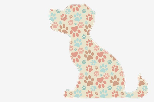Dog cartoon made up of paw prints