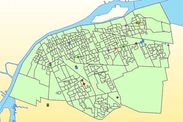 map of the locations of major grocery stores in Windsor.
