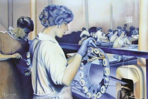 artwork of women in factory