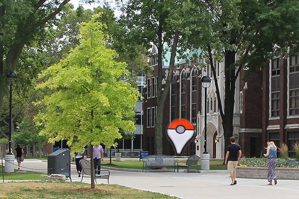 A Pokémon Go lure module outside of Dillon Hall