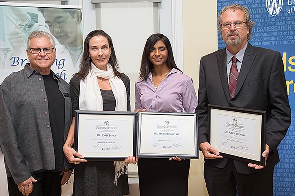 ichael Dufresne congratulates grant recipients Josée Jarry, Sindu Kanjeekal, and John Hudson.