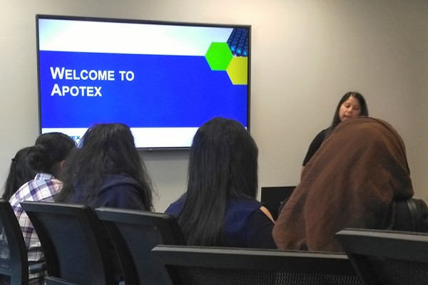 Jill Lau, Etobicoke site director for Apotex pharmaceutical company, discusses its history and work culture with Master of Medical Biotechnology students.