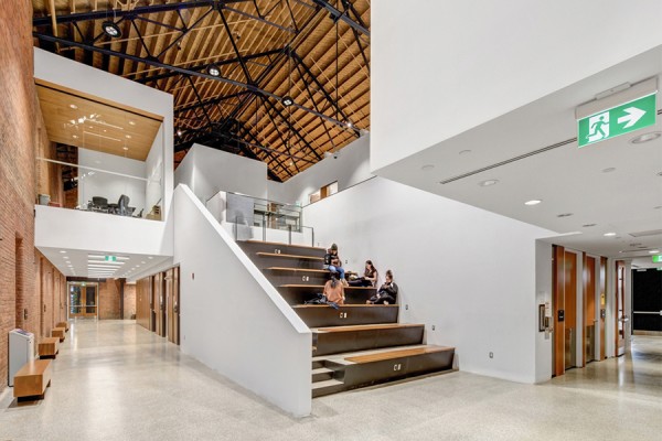 Students in the renovated interior of the historic Windsor Armouries