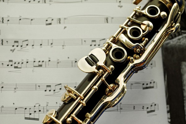 clarinet placed over sheet music