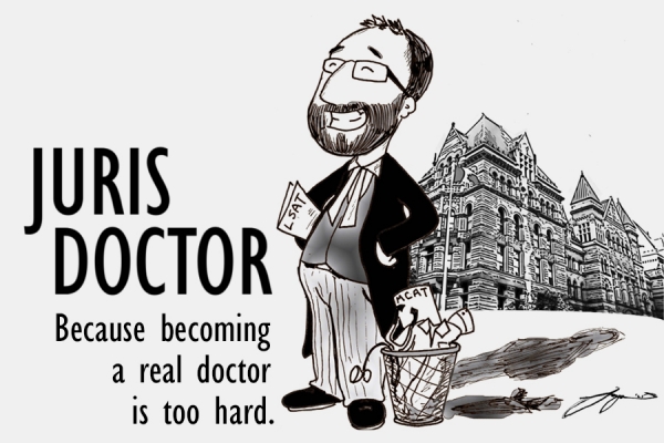Carton labelled &quot;Juris Doctor: Because becoming a real doctor is too hard.&quot;