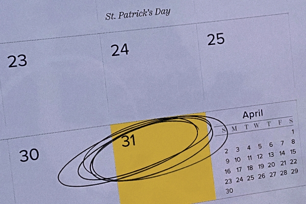 calendar with March 31 circled